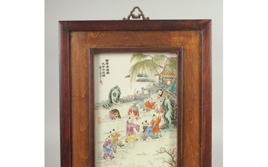 A CHINESE REPUBLIC FAMILLE ROSE PORCELAIN PLAQUE, inset with...