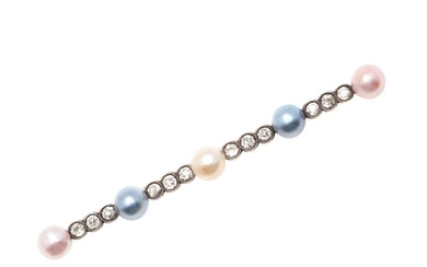 A CULTURED PEARL AND DIAMOND BROOCH. centred with a cultured...