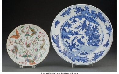 A Chinese Blue and White Dish and a Chinese Enam