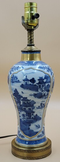 A Chinese Export Blue And White Vase (Lamp)