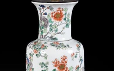 A Chinese Famille Verte rouleau vase