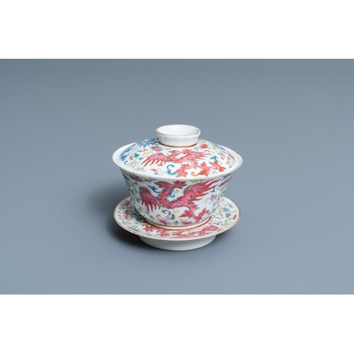 A Chinese famille rose covered bowl on stand, Daoguang mark ...