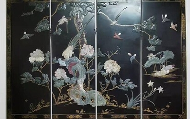 SOLD. A Chinese four-leaf screen adorned with soapeastone and other stone. China, 20th century second half. H. 180. W. 40 cm. – Bruun Rasmussen Auctioneers of Fine Art