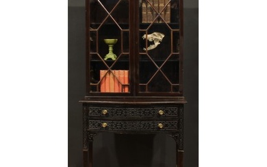 A Chippendale Revival mahogany and blind fretwork library bo...