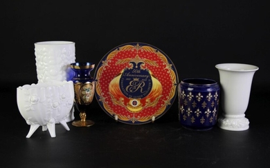 A Collection Of Ceramics Incl Royal Worcester Royal Plate And Milk Glass Vases Incl Rosenthal