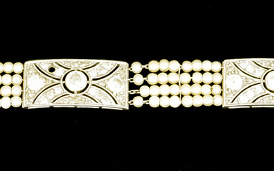 A Diamond and Seed Pearl Bracelet, Early 20th Century, set...
