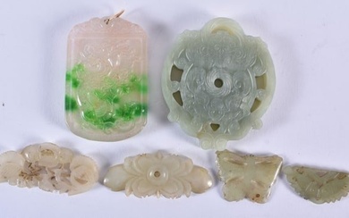A FINE EARLY 20TH CENTURY CHINESE CARVED GREEN JADE PLAQUE Late Qing/Republic, together with other j