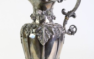 A Fine Victorian Hallmarked Sterling Silver Claret Jug Chased with Grapes (Height 33.5cm, Weight 769g)