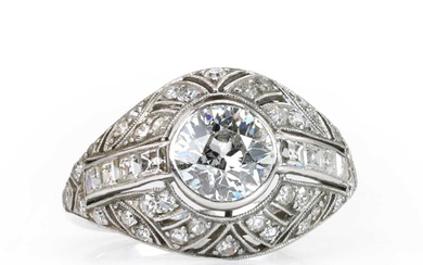 A French Art Deco platinum and diamond bombé ring