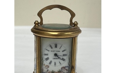 A French gilt brass carriage timepiece, signed Elliott and S...