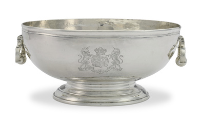 A GEORGE I SILVER TWO-HANDLED PUNCHBOWL MARK OF LEWIS METTAYER,...