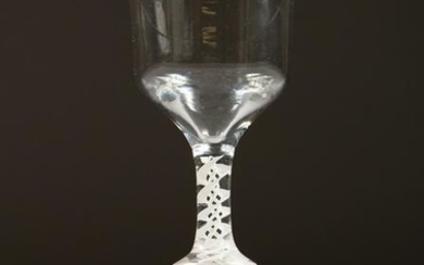 A GEORGIAN WINE GLASS, the plain bowl with knop stem