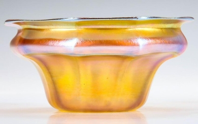 A GOLD FAVRILE ART GLASS MASTER SALT SIGNED L.C.T