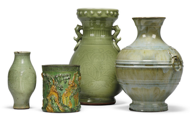 A GROUP OF FOUR CHINESE CELADON AND GREEN-GLAZED VESSELS, 17TH CENTURY AND LATER