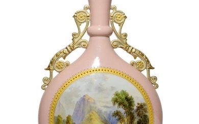 A Graingers Worcester Porcelain Moon Flask, circa 1880, with scroll...
