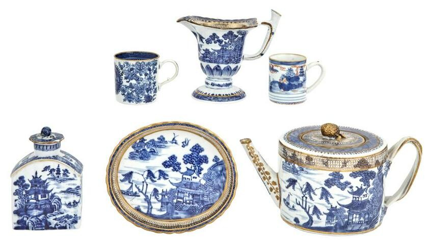 A Group of Chinese Export Blue and White Porcelain