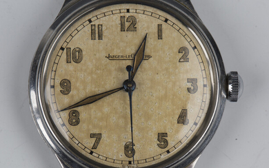 A Jaeger-LeCoultre stainless steel circular cased gentleman's wristwatch, circa 1940s, the sign