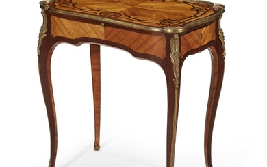 A LOUIS XV ORMOLU-MOUNTED AMARANTH, BOIS SATINE, TULIPWOOD AND PARQUETRY TABLE A ECRIRE
