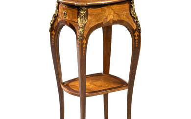 A LOUIS XV ORMOLU-MOUNTED TULIPWOOD, AMARANTH AND FRUITWOOD MARQUETRY OCCASIONAL TABLE BY LEONARD BOUDIN, CIRCA 1765