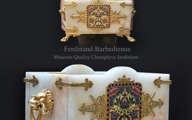 A Large Museum Quality 19th Century F. Barbedienne Champleve Bronze Onyx Jardiniere/Centerpiece