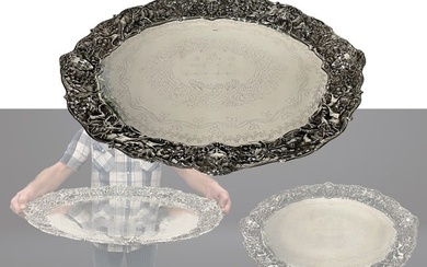 A Large & Heavy 19th C. English Memorial Silver Figural Tray