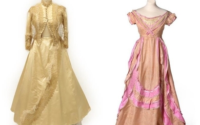 A Late 19th Century Pink and Cream Striped Evening Dress,...