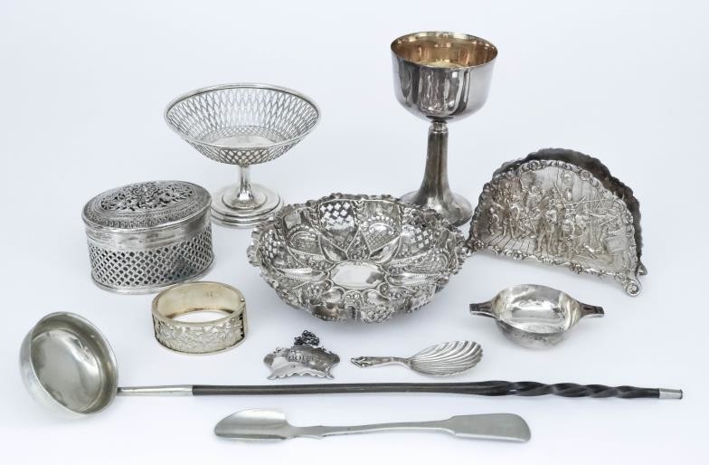 A Late Victorian Silver Circular Bowl, and mixed silverware,...