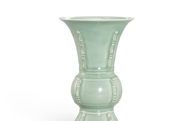 A Longquan celadon gu-shaped vase, Yuan dynasty 元 龍泉青釉花出戟觚