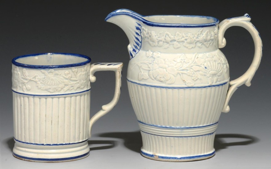 A MOULDED PEARLWARE WINCHESTER MEASURE AND SIMILAR JUG, C183...