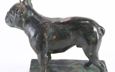 A Martin Meyer-Pyritz (German 1870 - 1942) patinated bronze sculpture of a French Bulldog "Ehrenpries"