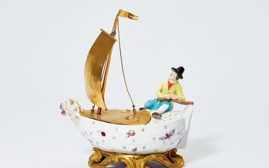 A Meissen porcelain spice dish formed as a ship