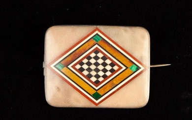 A Micro-mosiac Brooch inlaid in coloured stones with a diamond shaped chequer board.