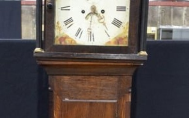 A Oak cased Longcase clock with European metal enamelled face 212 cm, Dial 30 x 43 cm.