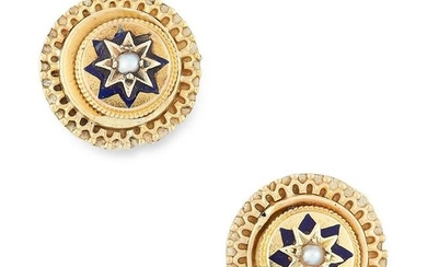 A PAIR OF ANTIQUE PEARL AND ENAMEL STUD EARRINGS, 19TH