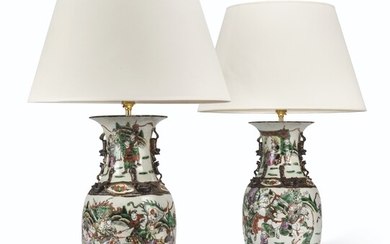 A PAIR OF CHINESE FAMILLE VERTE PORCELAIN VASES MOUNTED AS LAMPS