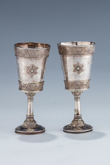 A PAIR OF EARLY SILVER KIDDUSH GOBLETS BY THE...