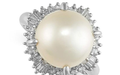 A PEARL AND DIAMOND DRESS RING set with a pearl of
