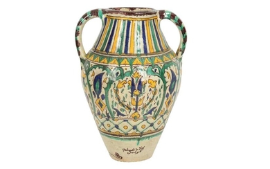 A POLYCHROME-PAINTED CHEMLA POTTERY WATER JUG Tunis, Tunisia, North Africa, ca. 1920 - 1930