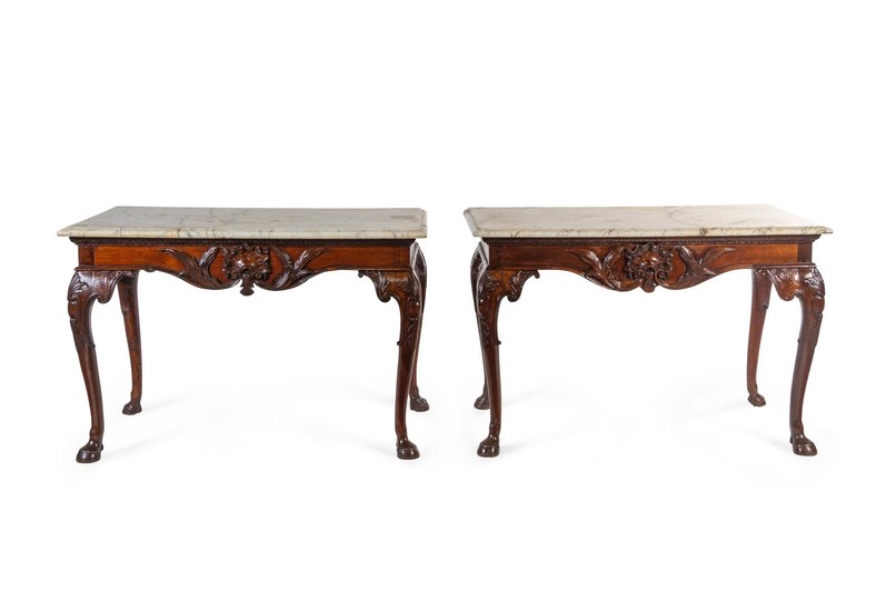 A Pair of George II Style Mahogany Console Tables