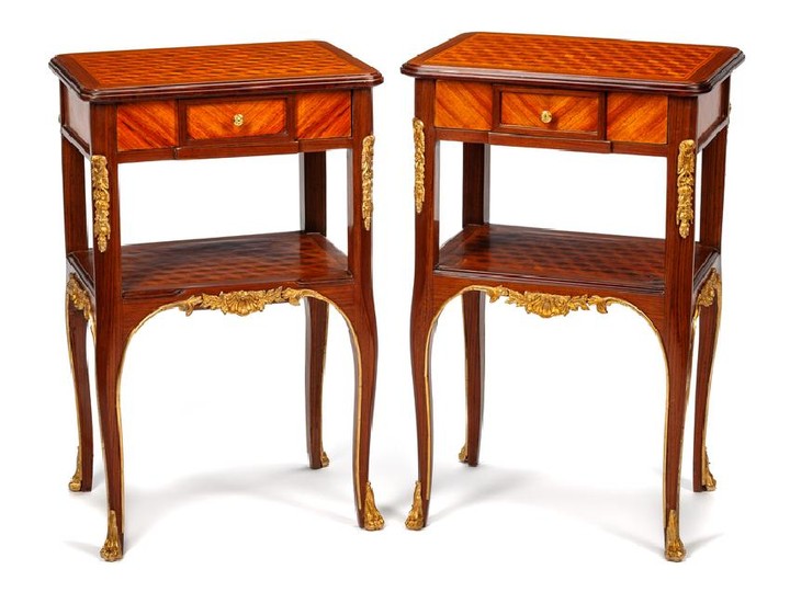 A Pair of Louis XV Style Gilt Bronze Mounted Occasional Tables
