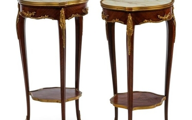 A Pair of Louis XV Style Gilt Metal Mounted Marble-Top