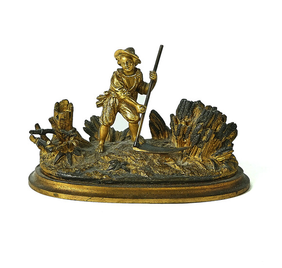 A REGENCY GILT AND PATINATED BRONZE FIGURAL INKSTAND