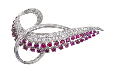 A RUBY AND DIAMOND COCKTAIL BROOCH