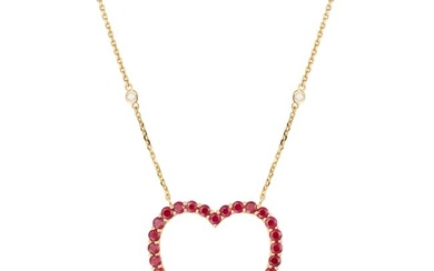 A RUBY AND DIAMOND HEART PENDANT NECKLACE the pendant designed as an openwork heart set with round