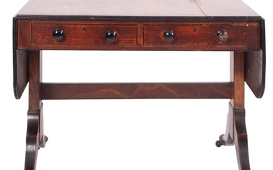 A Regency mahogany, crossbanded and line inlaid sofa table, ...