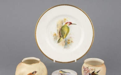 A Royal Worcester small plate painted with a named Green Woodpecker
