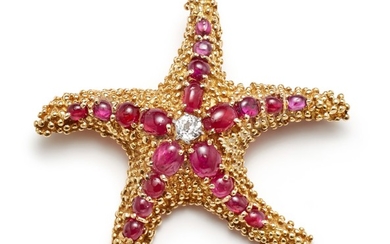 A Ruby, Diamond and Gold Brooch