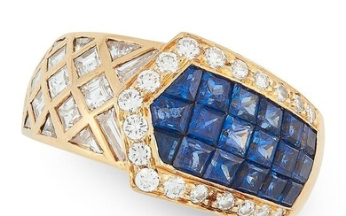 A SAPPHIRE AND DIAMOND DRESS RING in 18ct yellow gold