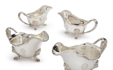 A SET OF FOUR VICTORIAN SILVER SAUCE BOATS, JOHN S. HUNT, LONDON, 1859