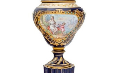 A Sevres Style Painted and Parcel Gilt Porcelain Urn